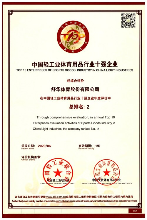恭贺江南体育官方网站体育代理的品牌-舒华荣获"中国轻工业体育用品行业十强企业"
